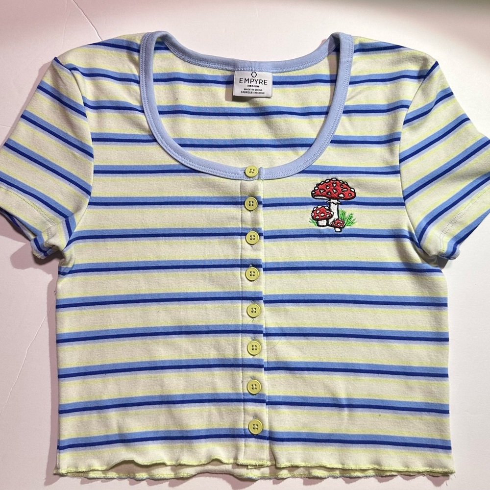 Empyre Blue/Yellow Stripes Mushroom Crop Top